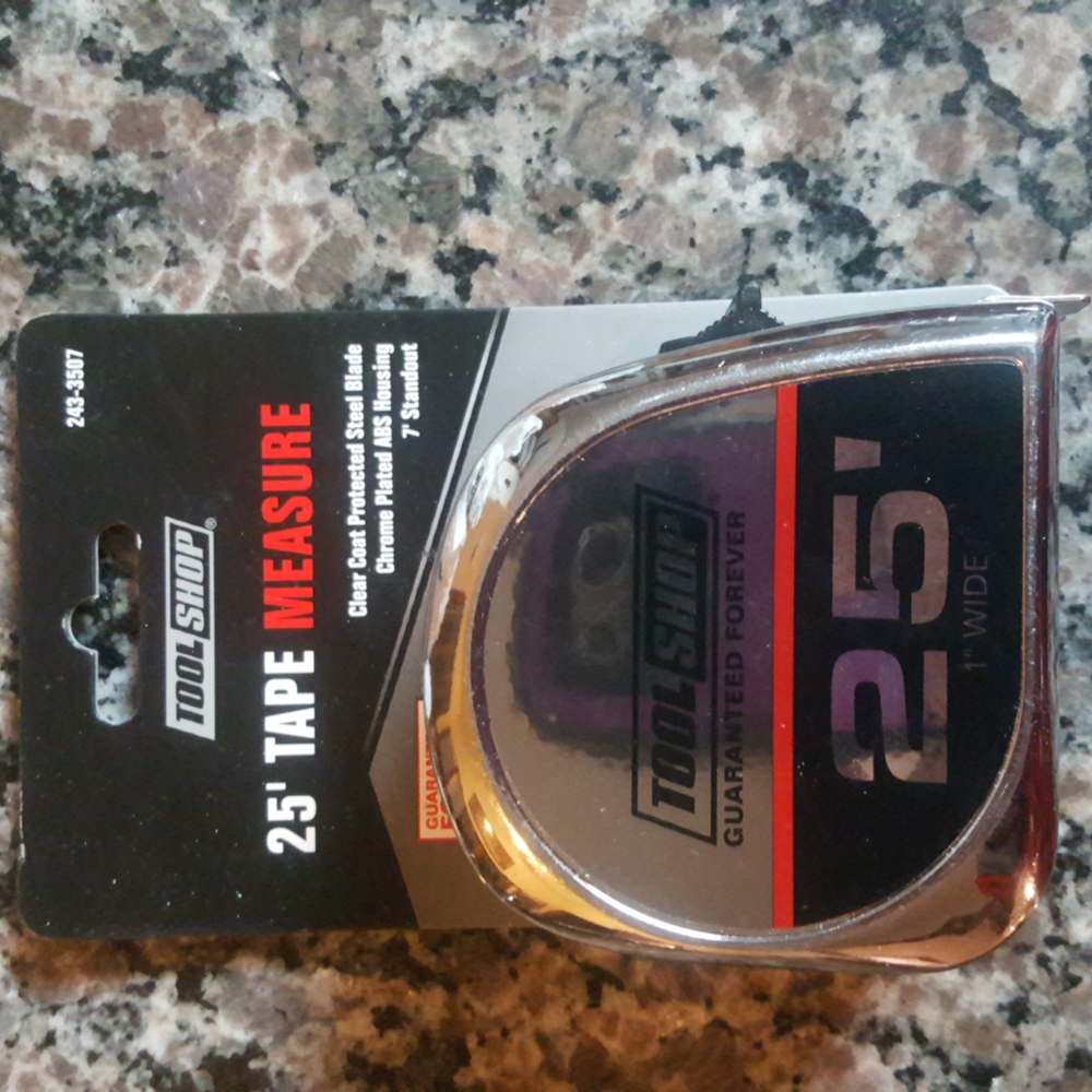 ToolShop 25" Tape MEasure new 7" standout 1" wide Clear coat protected steel bla